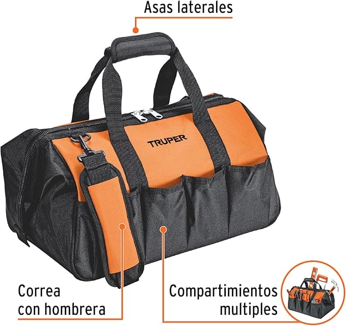 Truper Wide Mouth Tool Bag and Organizer for Home, Workshop, or Job Site, Non-slip Bottom with Pockets, Padded Handle, Adjustable Shoulder Strap- 20 Truper Wide Mouth Tool Bag and Organizer for Home, Workshop, or Job Site, Non-slip Bottom with Pockets, Padded Handle, Adjustable Shoulder Strap- 20